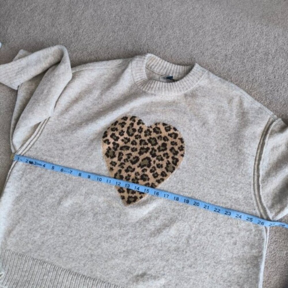 American Eagle Whoa So Soft Leopard Heart Crew Chunky Cozy Neck Sweater XL - Picture 6 of 9